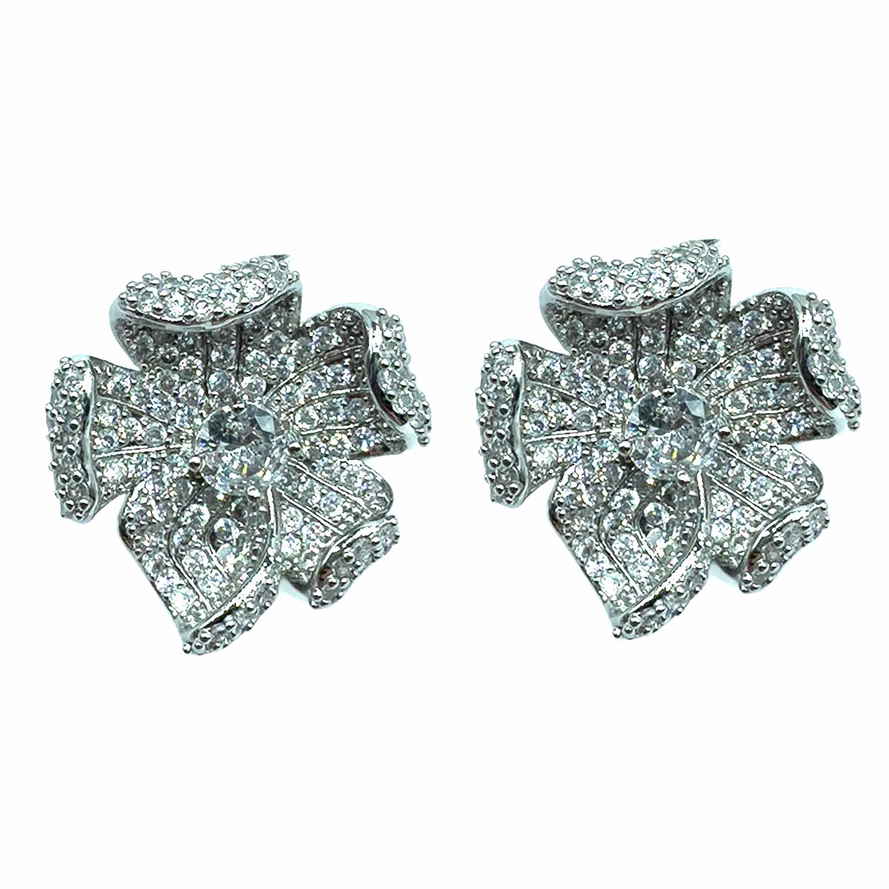 Palestro Milano Orecchini Total Silver Fiore Arricciato di Pavè