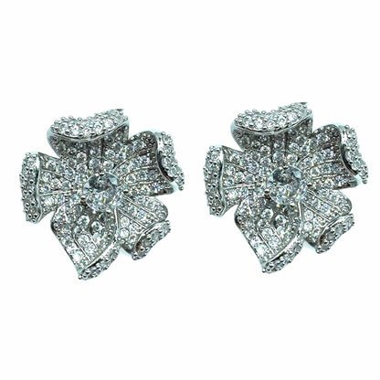 Palestro Milano Orecchini Total Silver Fiore Arricciato di Pavè