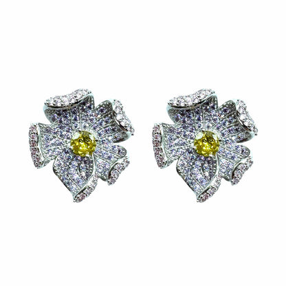 Palestro Milano Orecchini Silver - Pink Lillac Giallo Fiore Arricciato di Pavè