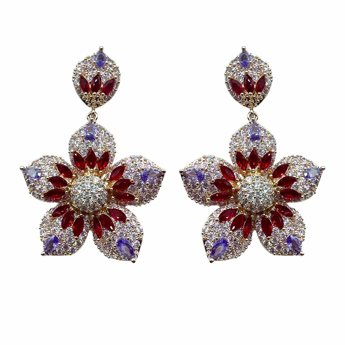 Palestro Milano Orecchini Rose Gold - Rubino Violet Fiore Azalea di Pavè