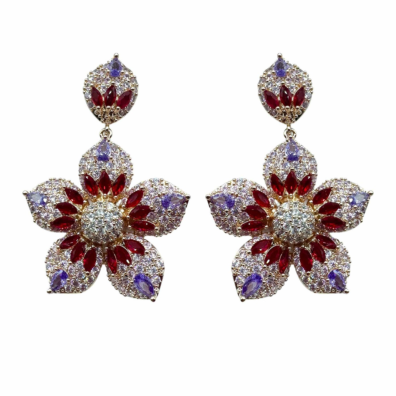Palestro Milano Orecchini Rose Gold - Rubino Violet Fiore Azalea di Pavè