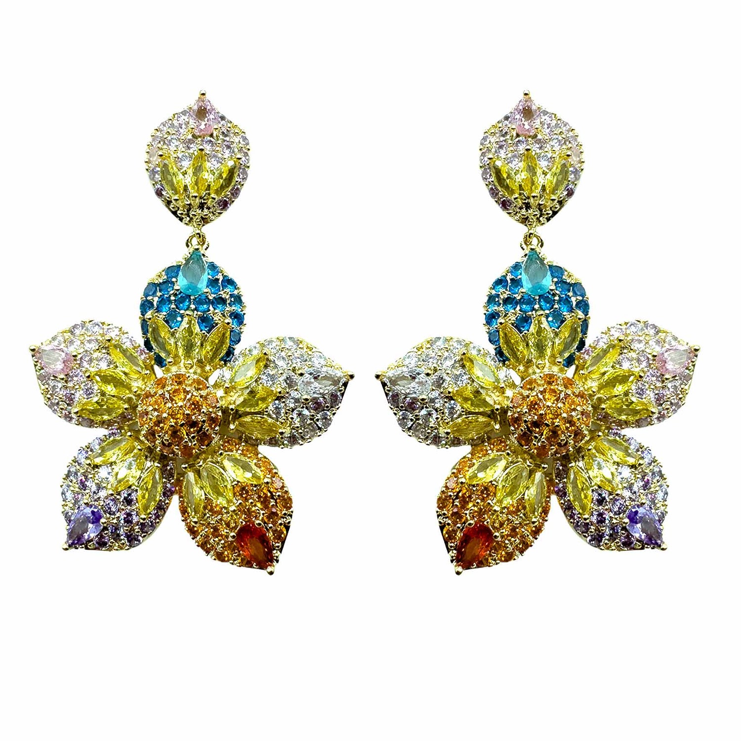 Palestro Milano Orecchini Gold - Multicolor Fiore Azalea di Pavè
