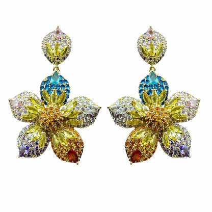 Palestro Milano Orecchini Gold - Multicolor Fiore Azalea di Pavè
