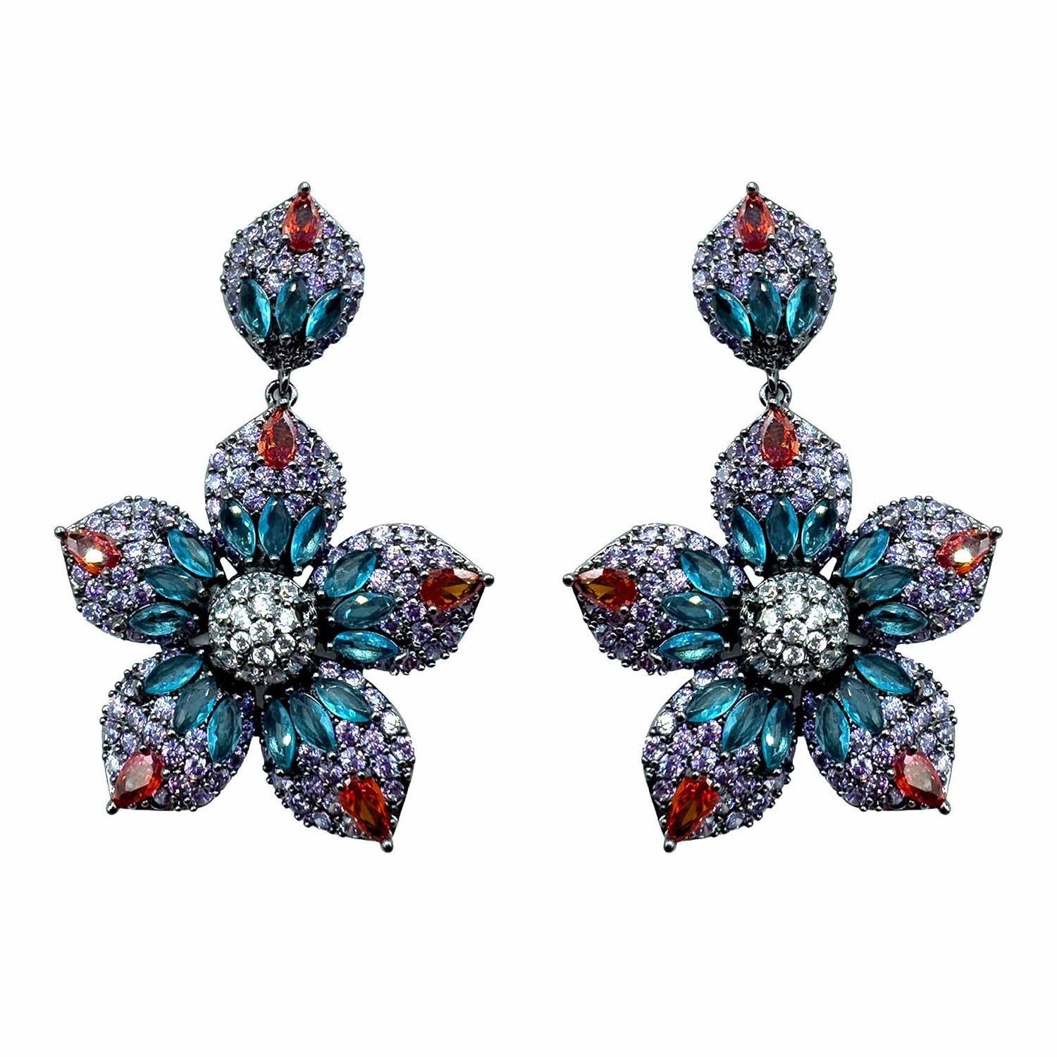 Palestro Milano Orecchini Silver - Rubino Turquoise Fiore Azalea di Pavè