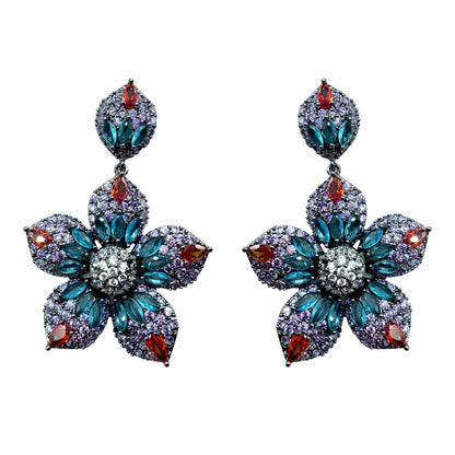 Palestro Milano Orecchini Silver - Rubino Turquoise Fiore Azalea di Pavè