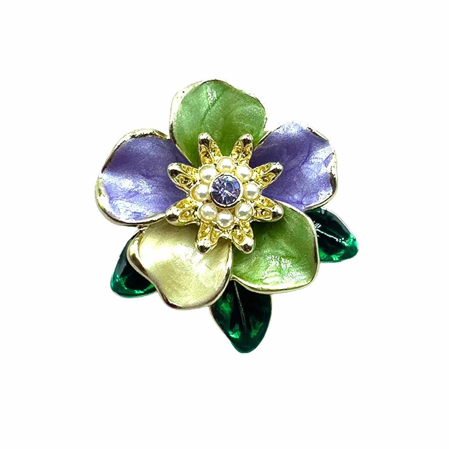 Palestro Milano Spille e spillette Verde Chiaro Violet Fiore con Foglioline