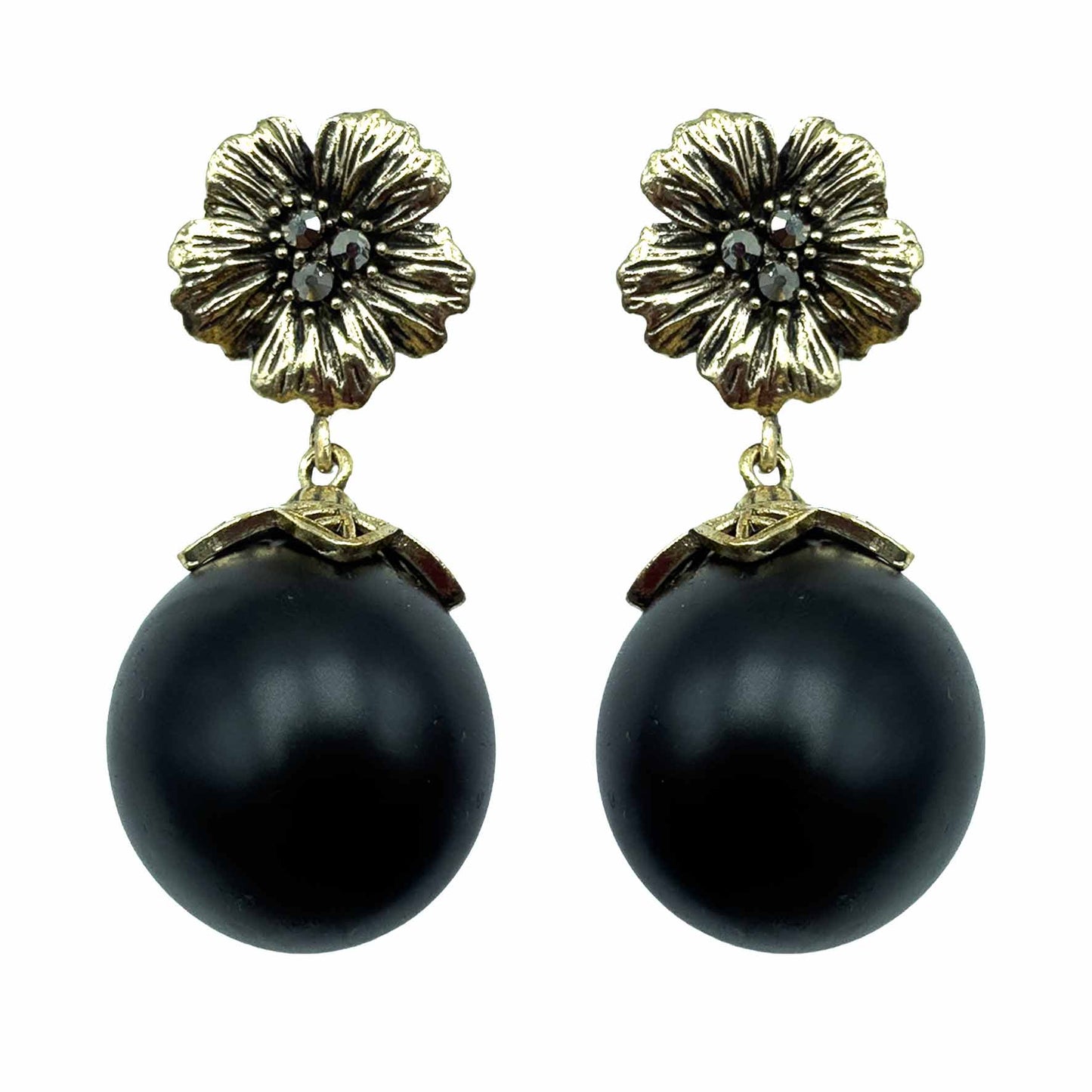 Palestro Milano Orecchini Perla Black Fiore d'Oro & Perla Big