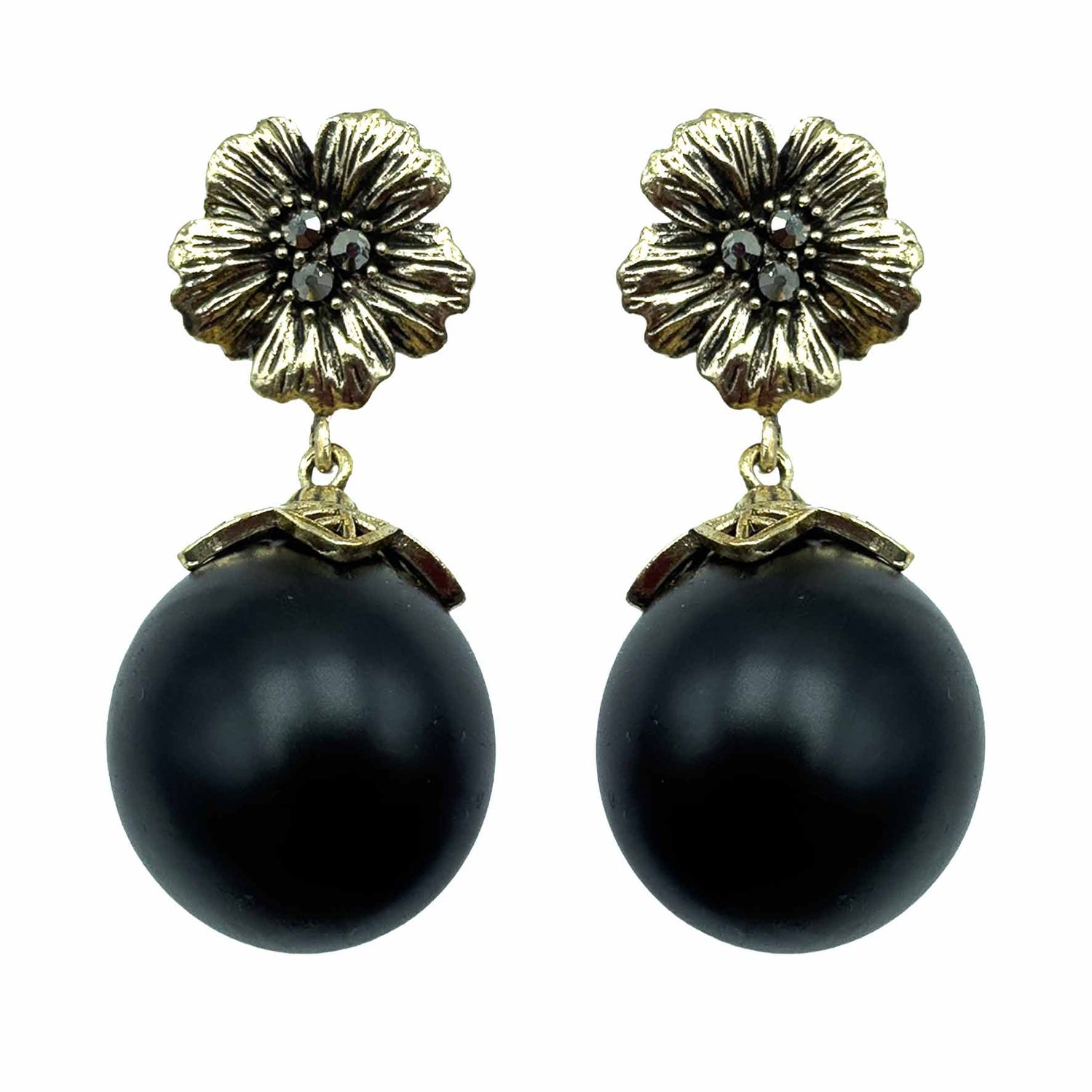 Palestro Milano Orecchini Perla Black Fiore d'Oro & Perla Big