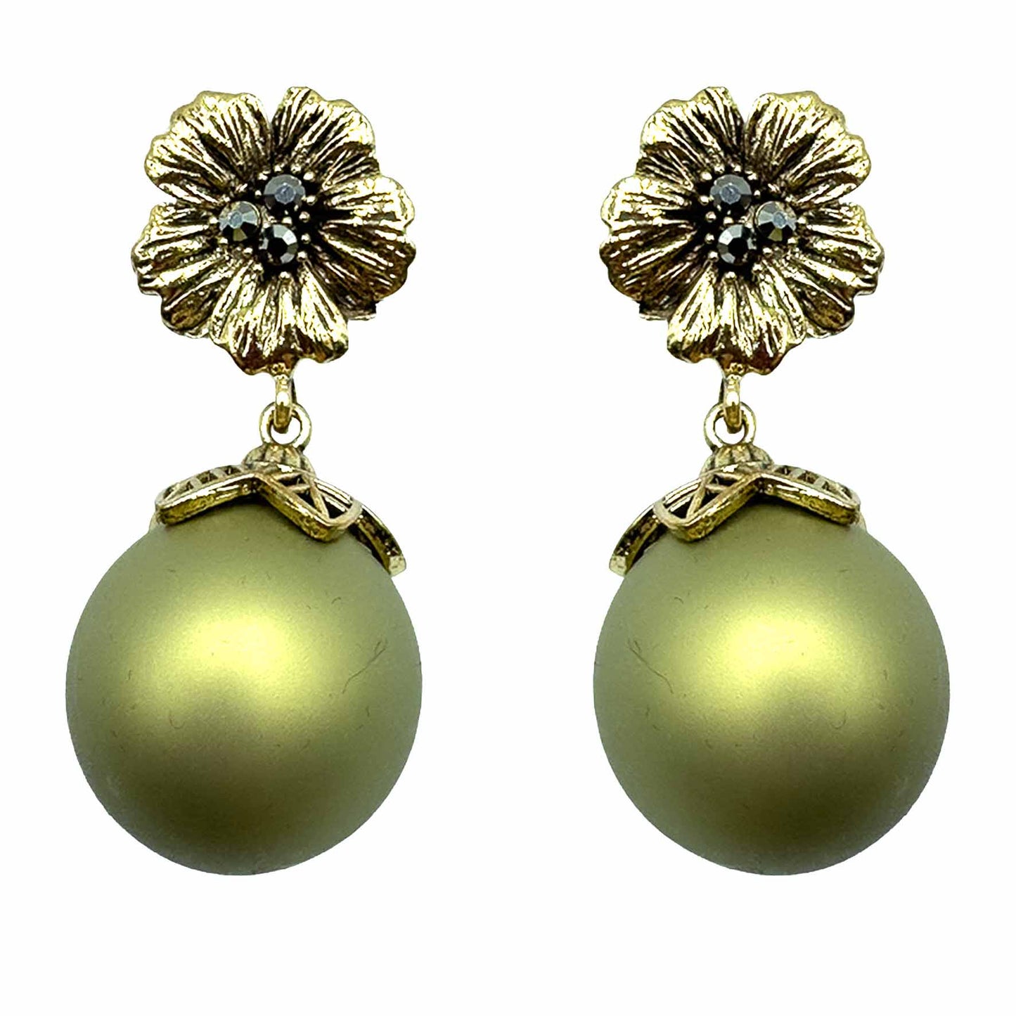 Palestro Milano Orecchini Perla Oliva Fiore d'Oro & Perla Big