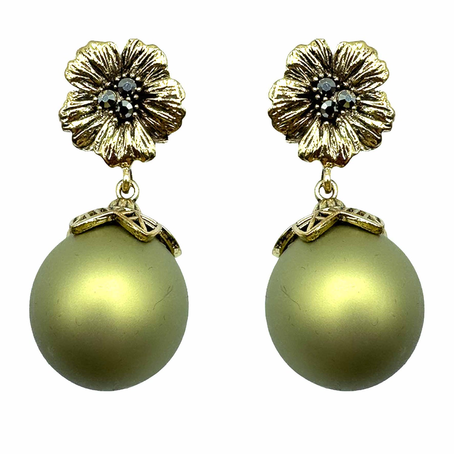 Palestro Milano Orecchini Perla Oliva Fiore d'Oro & Perla Big