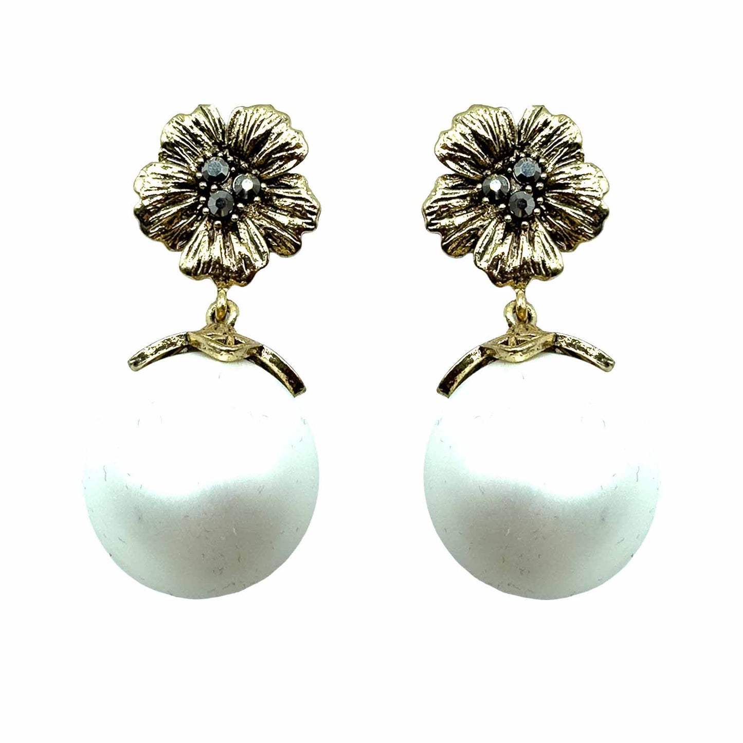 Palestro Milano Orecchini Perla Bianca Fiore d'Oro & Perla Big