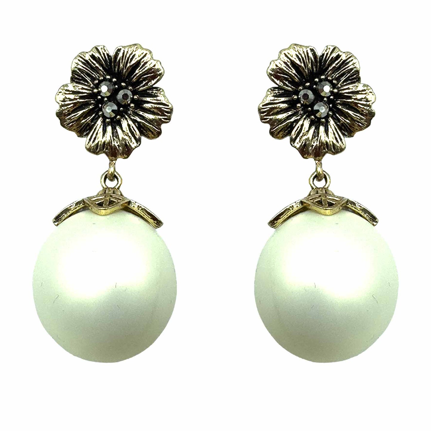 Palestro Milano Orecchini Perla Crema Fiore d'Oro & Perla Big