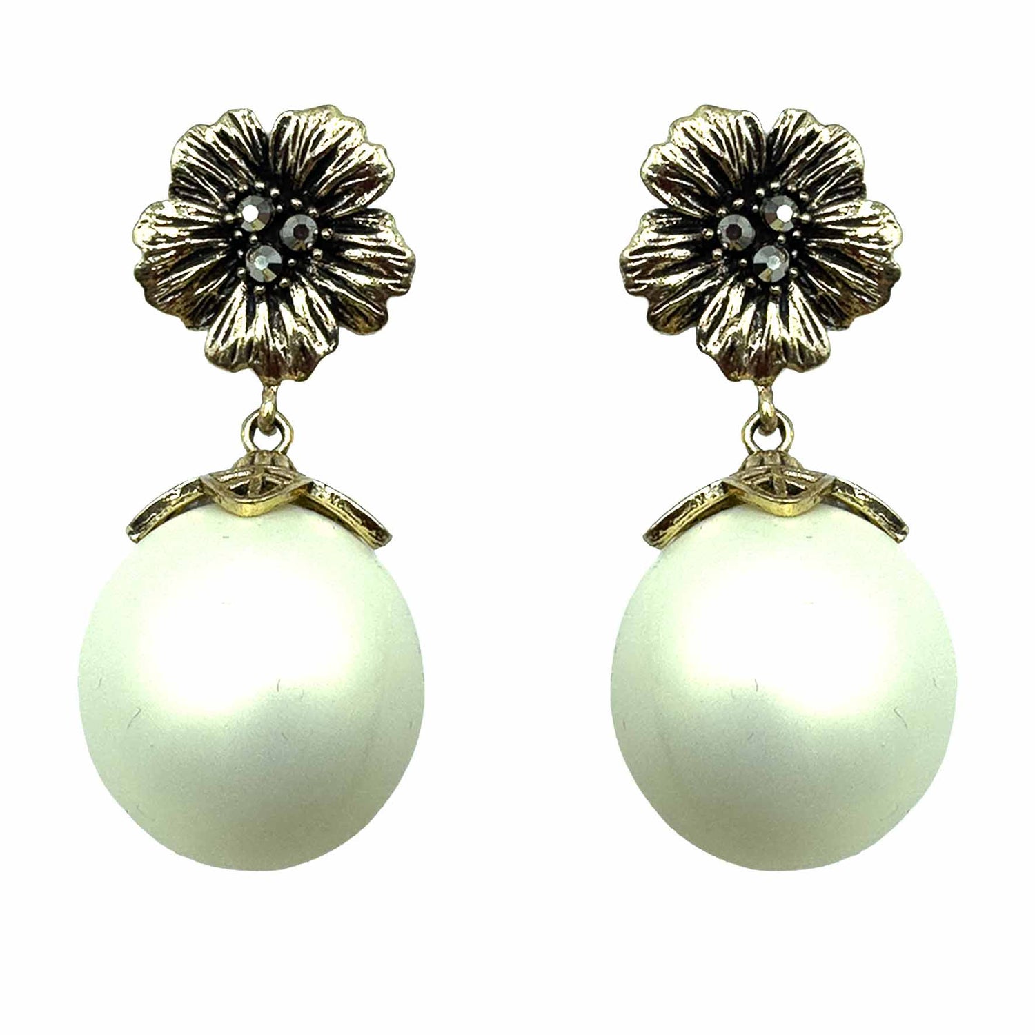 Palestro Milano Orecchini Perla Crema Fiore d'Oro & Perla Big