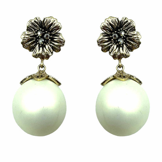 Palestro Milano Orecchini Perla Crema Fiore d'Oro & Perla Big