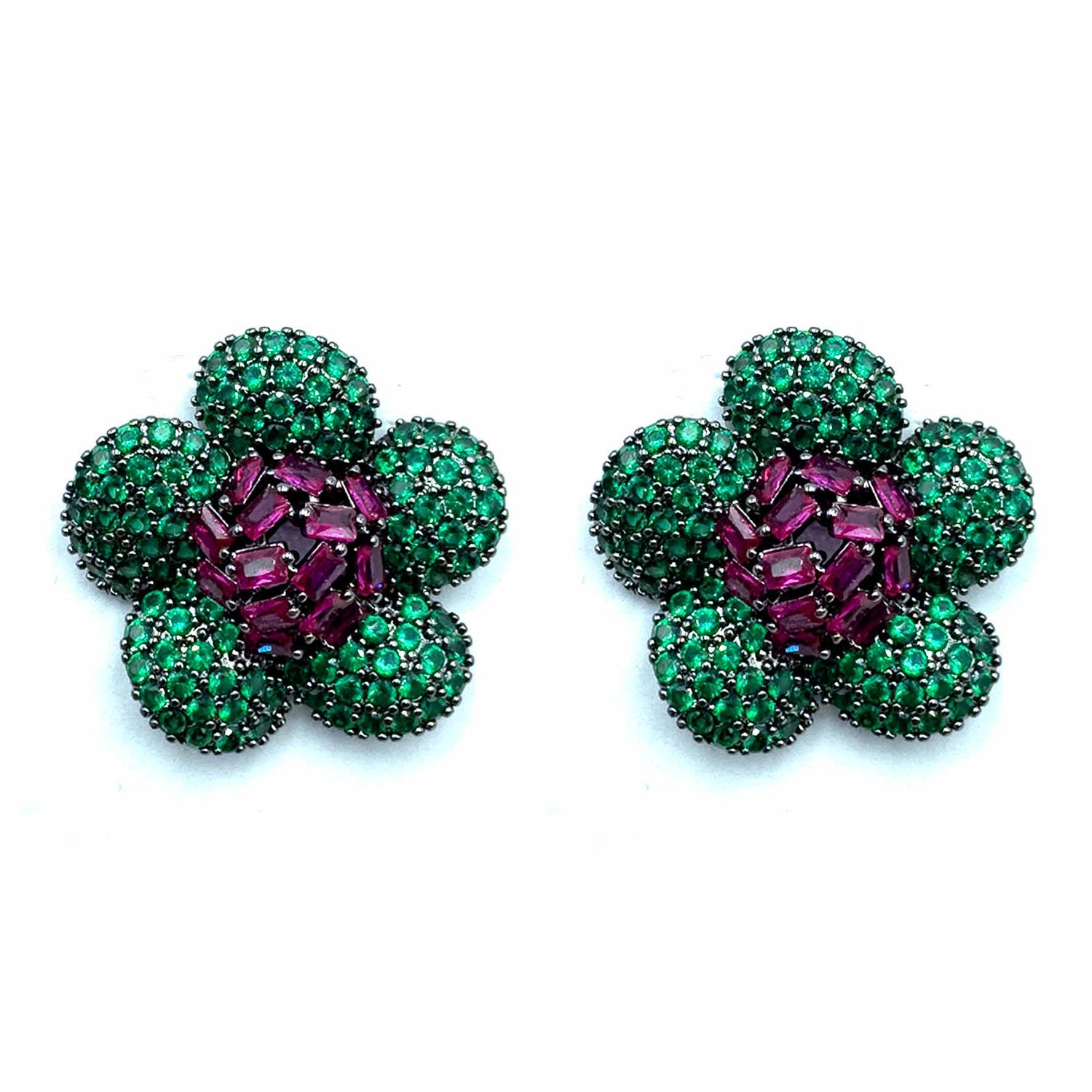 Palestro Milano Orecchini Dark - Fucsia Verde Smeraldo Fiore di Gemme