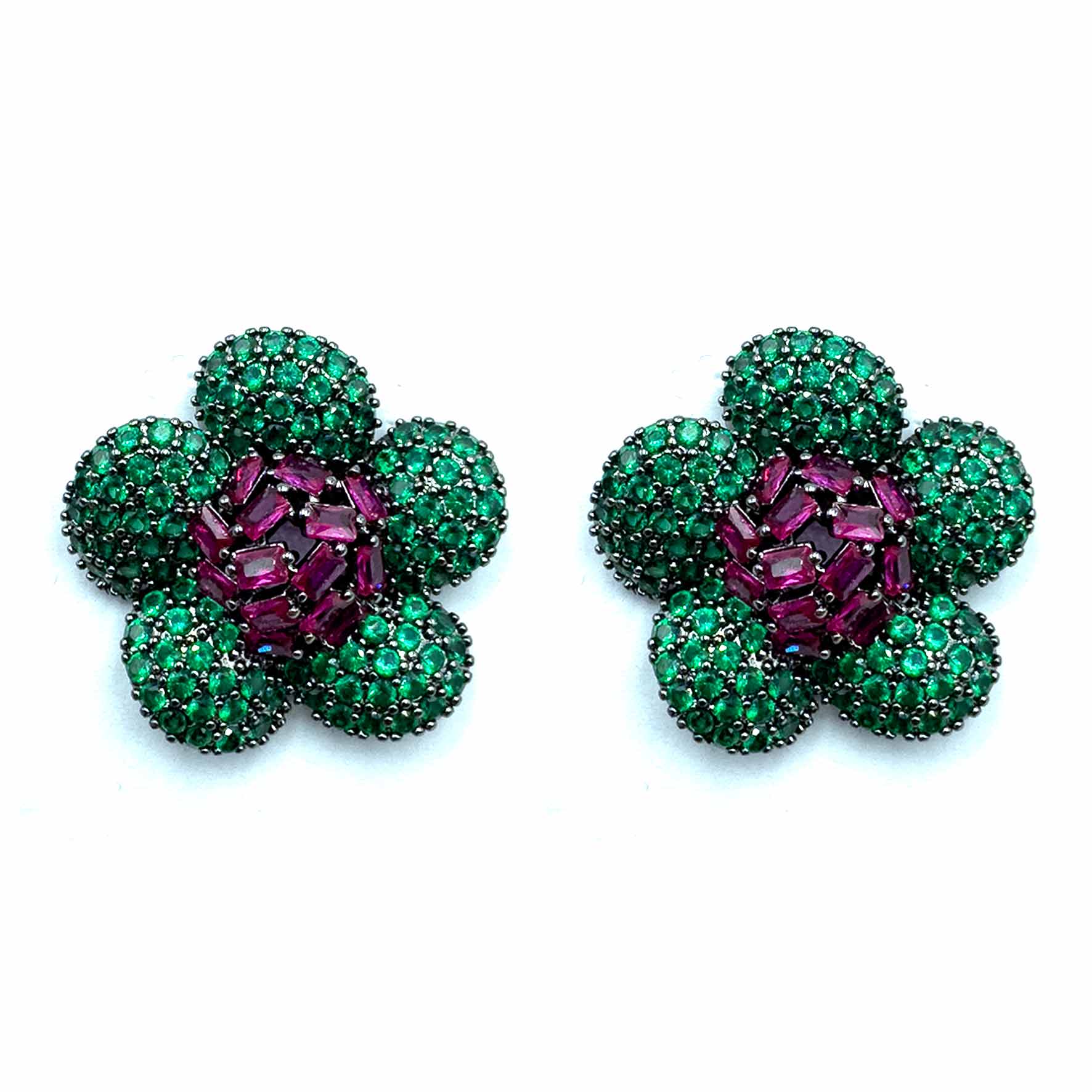 Palestro Milano Orecchini Dark - Fucsia Verde Smeraldo Fiore di Gemme