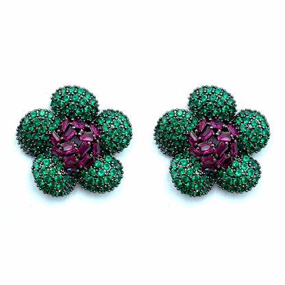 Palestro Milano Orecchini Dark - Fucsia Verde Smeraldo Fiore di Gemme