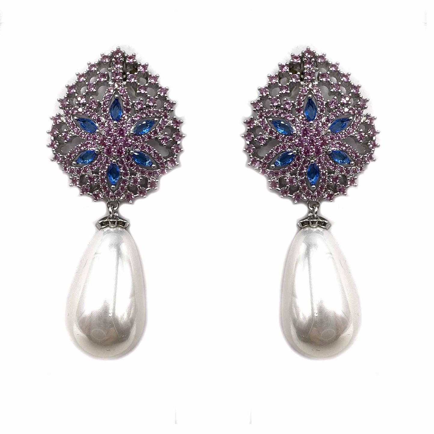 Fiore di pavè pink/celeste con perla