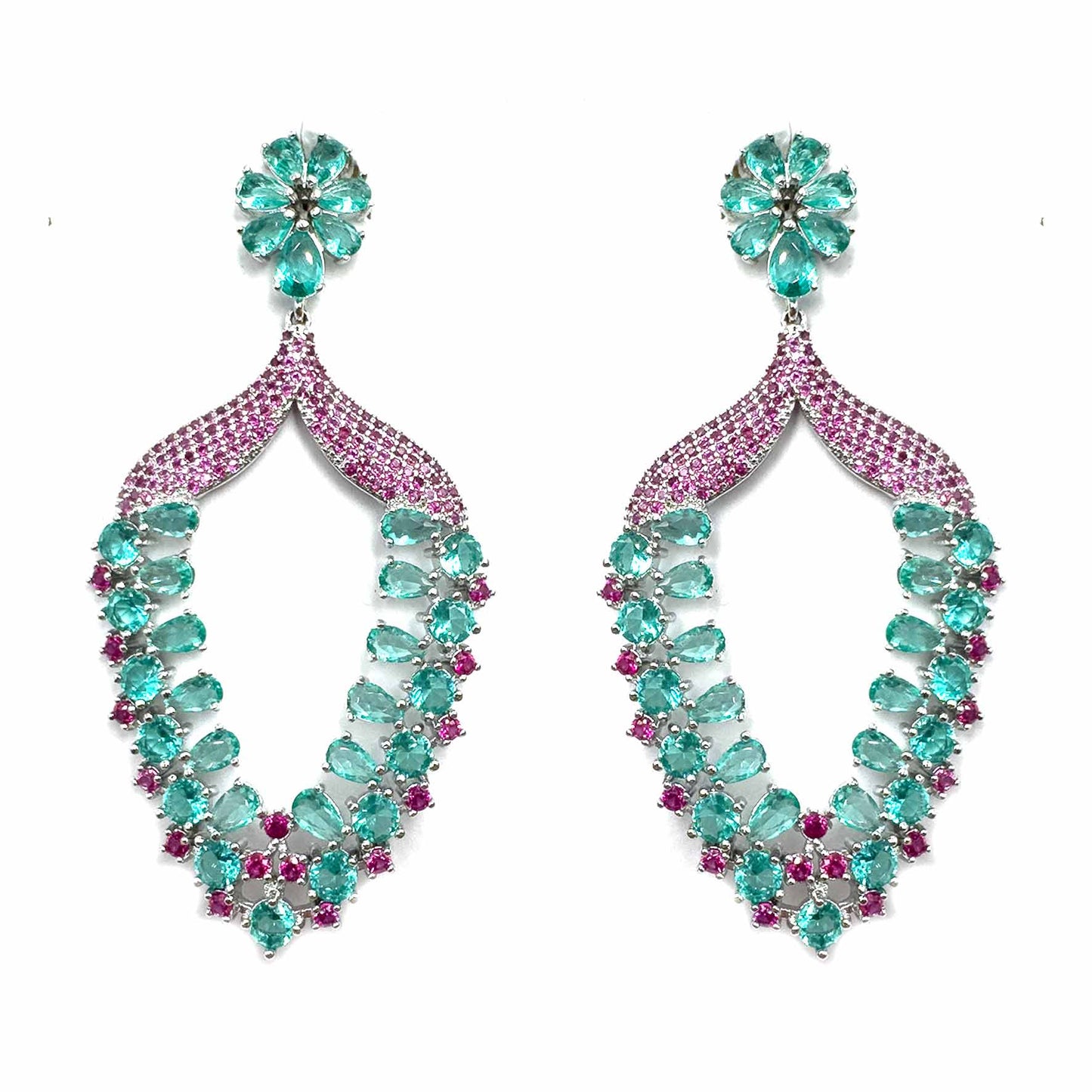 Fiorellini verde acqua con pavè fucsia