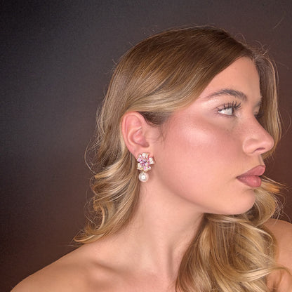 Palestro Milano Orecchini Fiore pistillo di pavè con perla