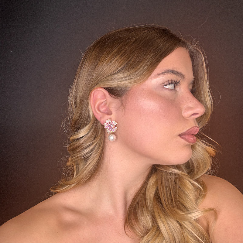 Palestro Milano Orecchini Fiore pistillo di pavè con perla