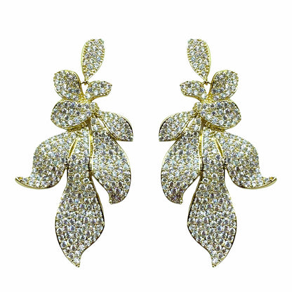 Palestro Milano Orecchini Gold Cristallo Foglie sfumature di Pavè
