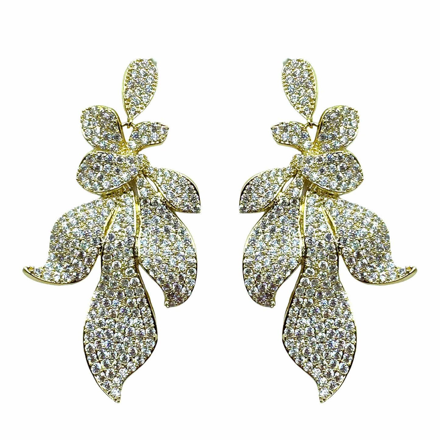 Palestro Milano Orecchini Gold Cristallo Foglie sfumature di Pavè