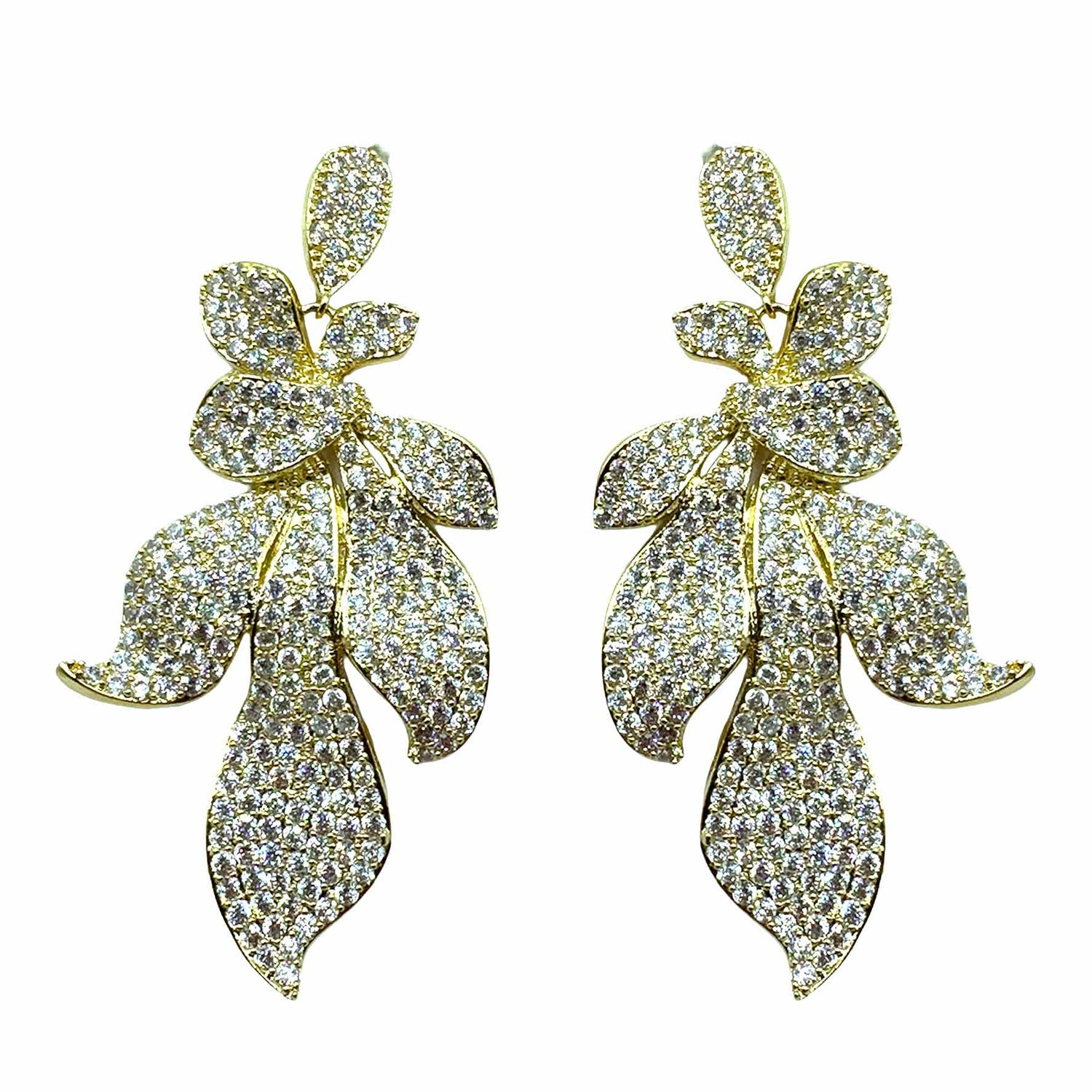 Palestro Milano Orecchini Gold Cristallo Foglie sfumature di Pavè
