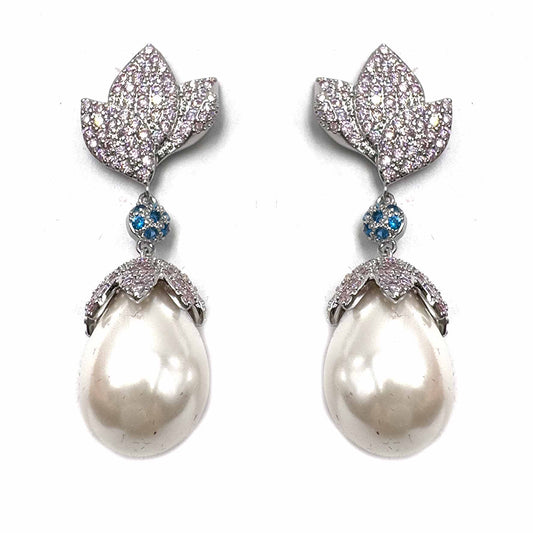 Foglioline pink di pavè con perla