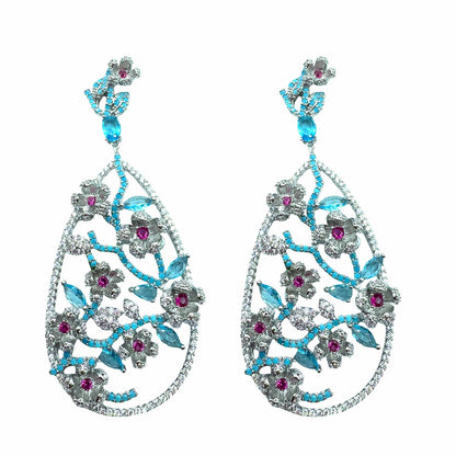 Palestro Milano Orecchini Silver - Fucsia Turquoise Giardino di Fiori di Pavè