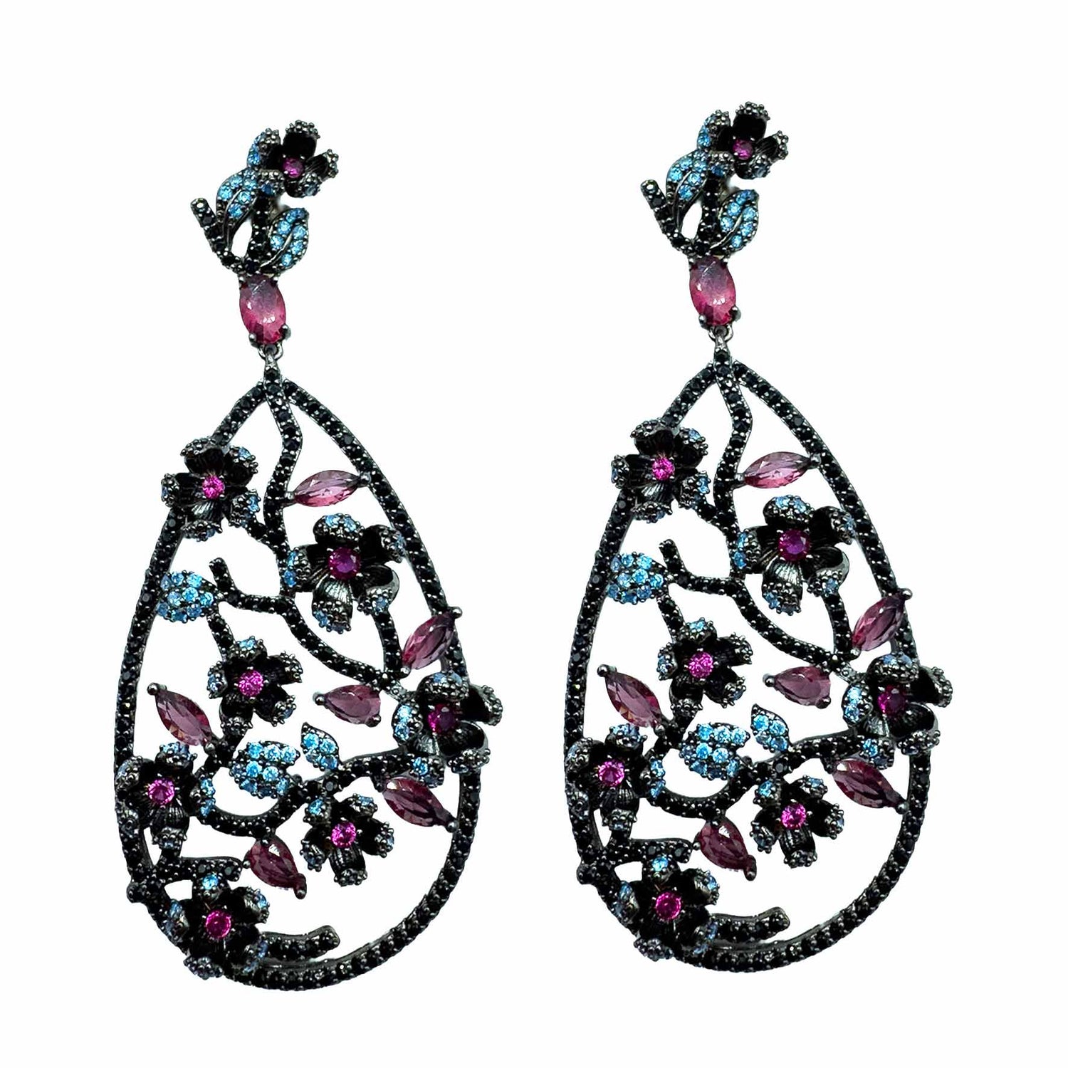 Palestro Milano Orecchini Dark - Fucsia Turquoise Giardino di Fiori di Pavè