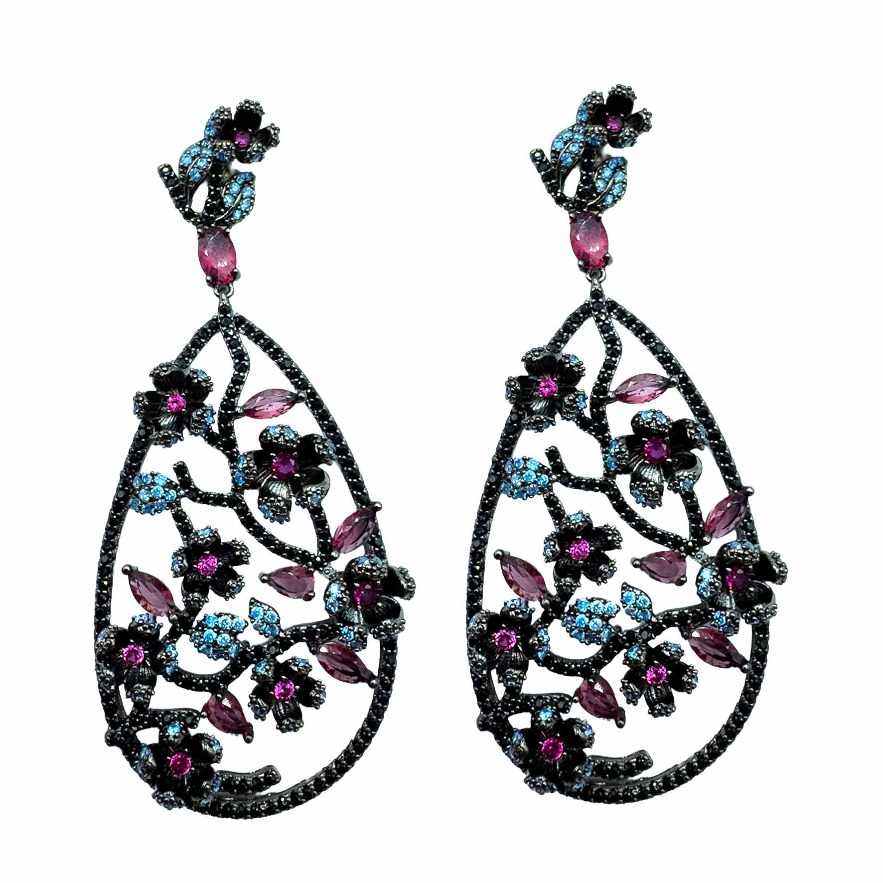 Palestro Milano Orecchini Dark - Fucsia Turquoise Giardino di Fiori di Pavè