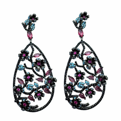 Palestro Milano Orecchini Dark - Fucsia Turquoise Giardino di Fiori di Pavè