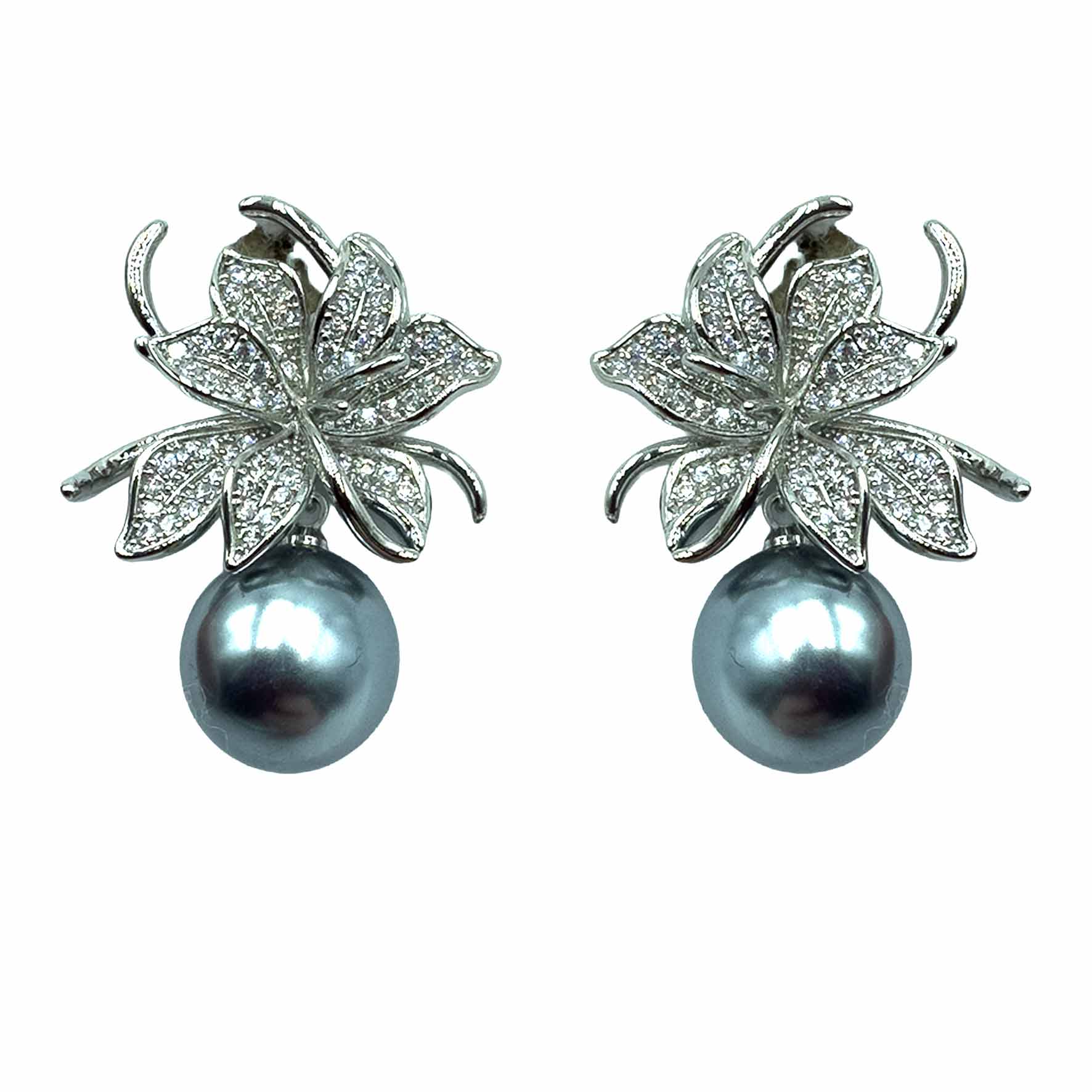 Palestro Milano Orecchini Silver - perla grigia Giglio con perla