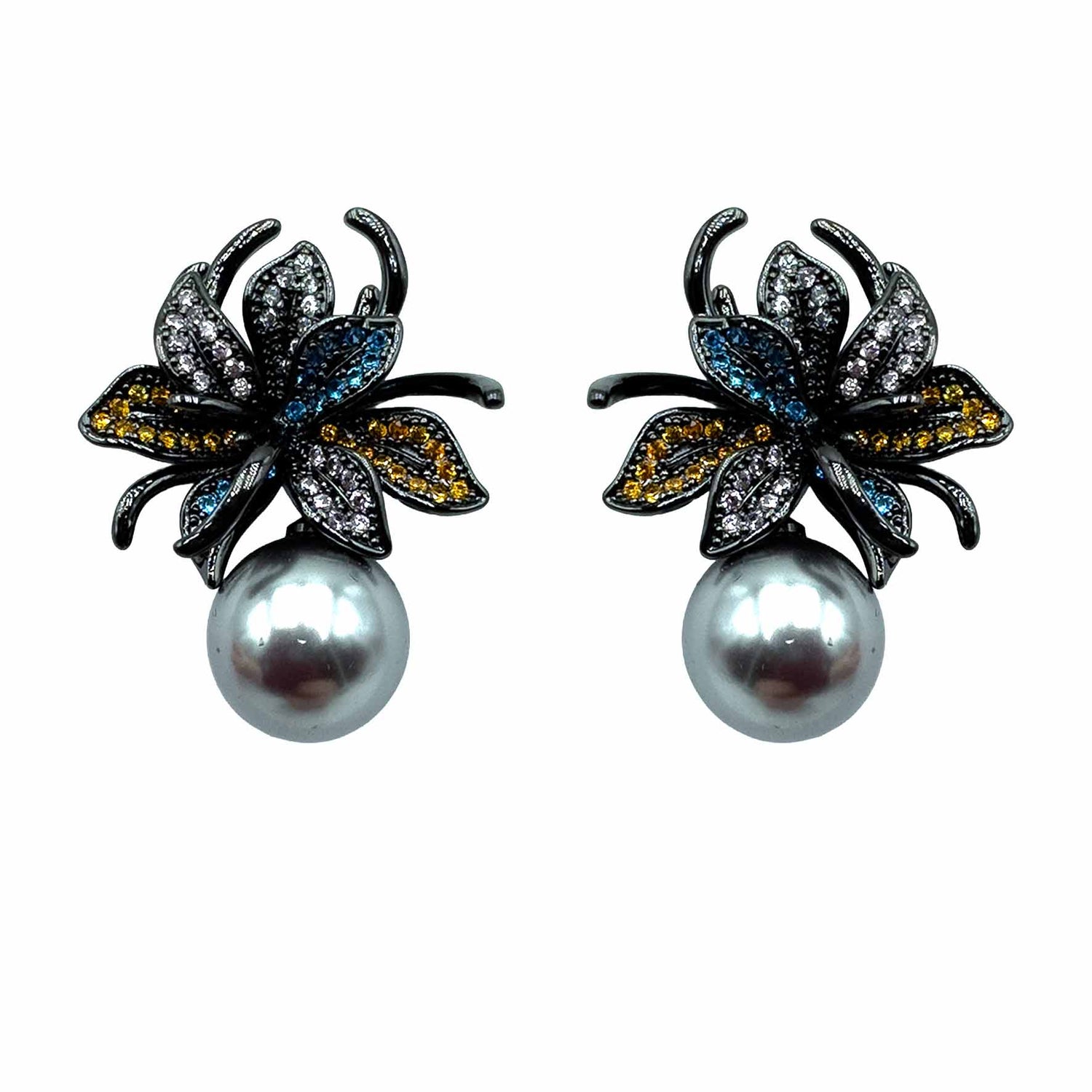 Palestro Milano Orecchini Dark - perla grigia Giglio con perla