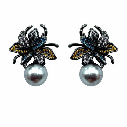 Palestro Milano Orecchini Dark - perla grigia Giglio con perla