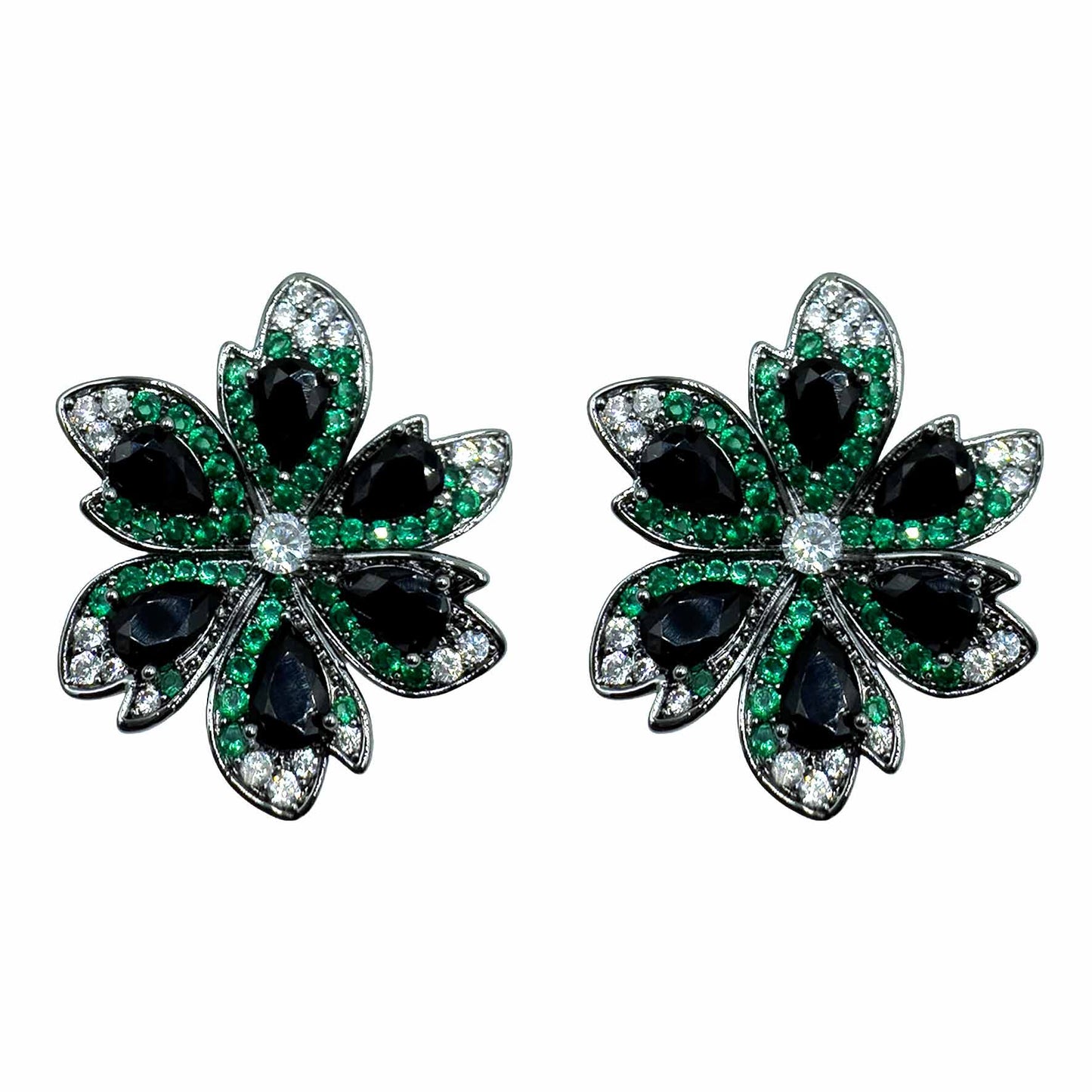 Palestro Milano Orecchini Silver - Black Verde Smeraldo Giglio di Gemme