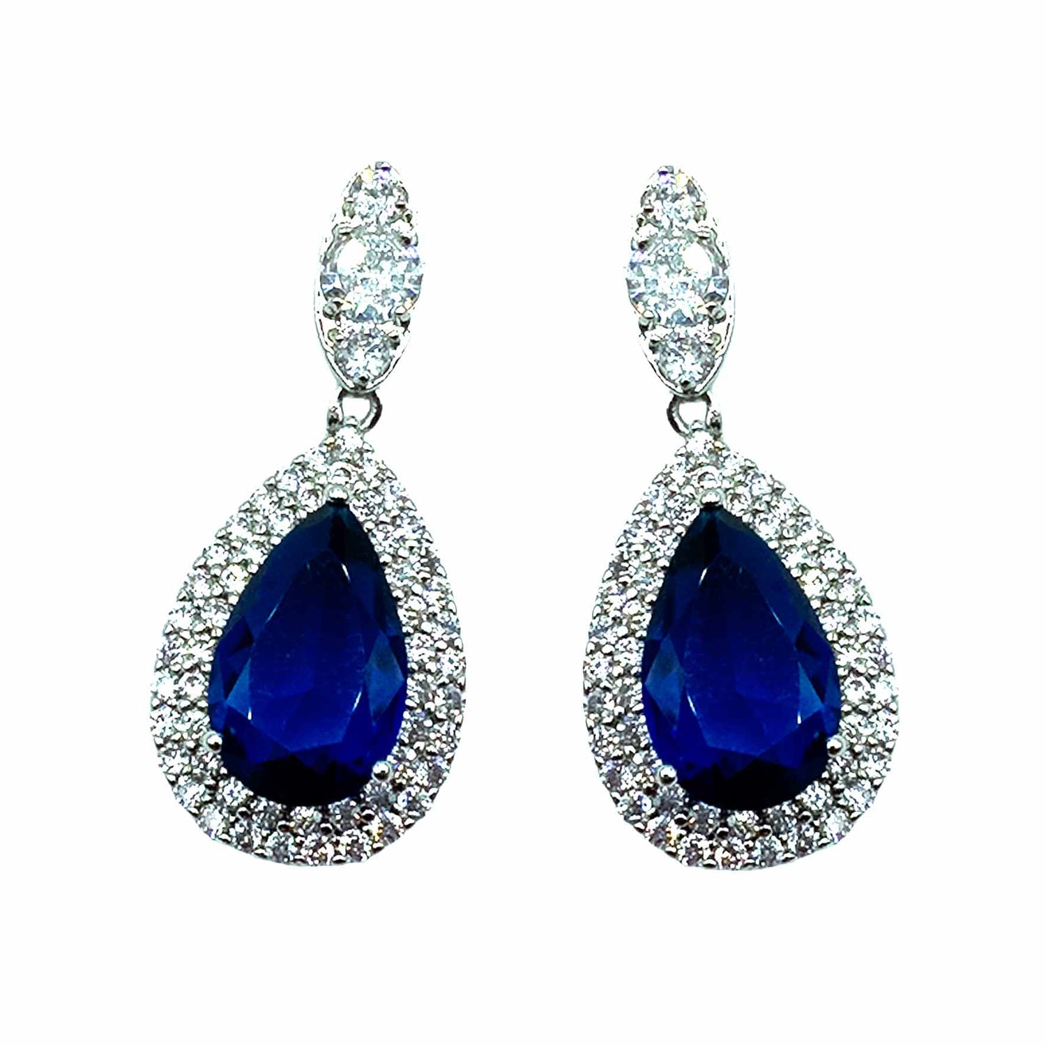 Palestro Milano Orecchini Blu Goccioline cristalli&amp;pavè