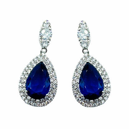 Palestro Milano Orecchini Blu Goccioline cristalli&amp;pavè