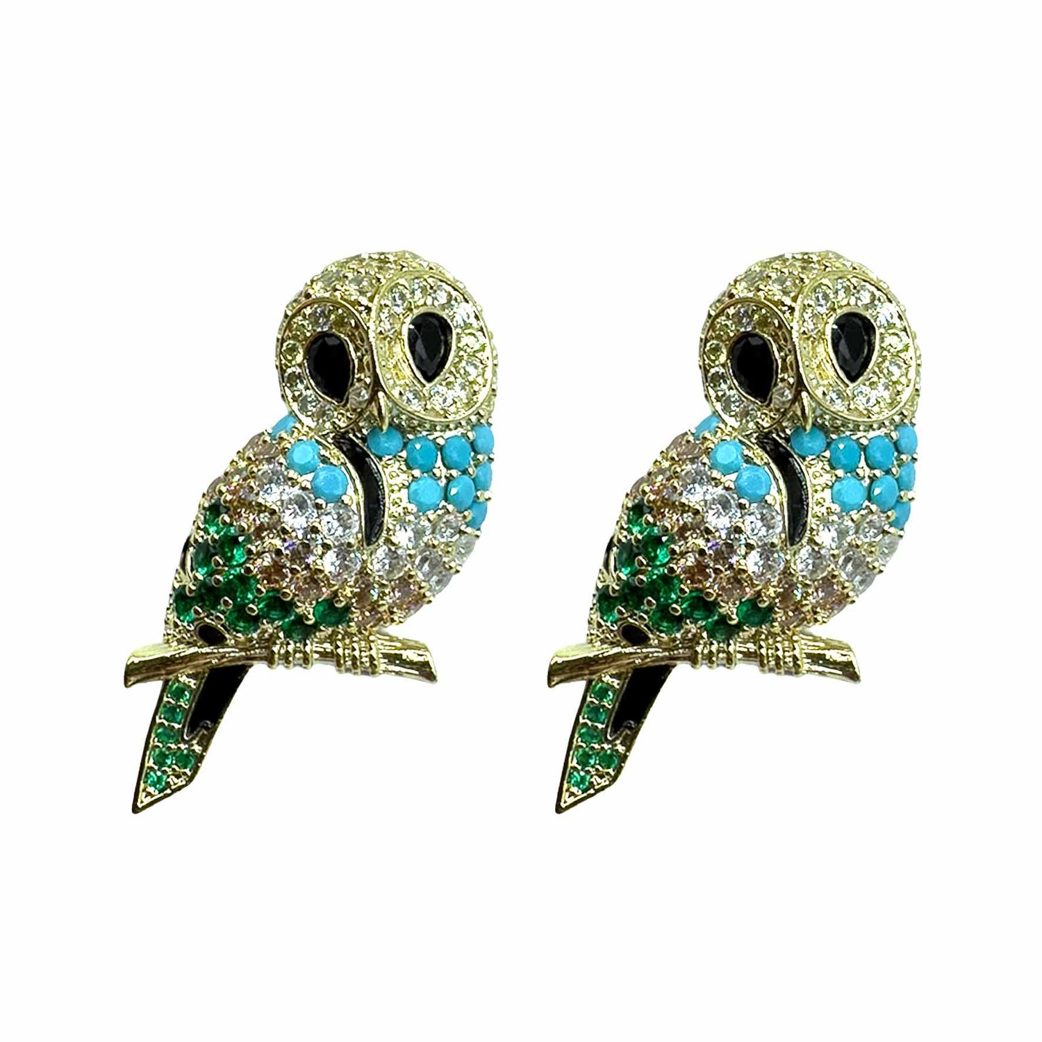 Palestro Milano Orecchini Verde Smeraldo Turquoise Gufetto di Pavè
