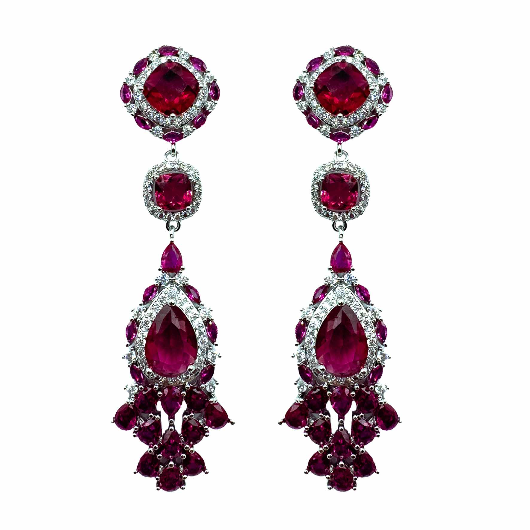 Palestro Milano Orecchini Rosso Rubino Lily di Cristallo