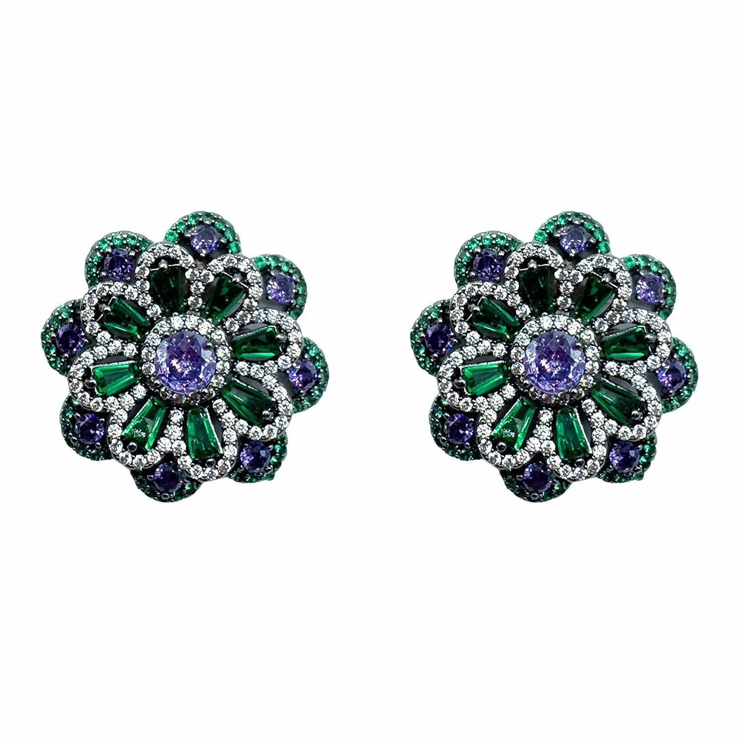 Palestro Milano Orecchini Base Dark - Verde Smeraldo Violet Margherita di Pietre