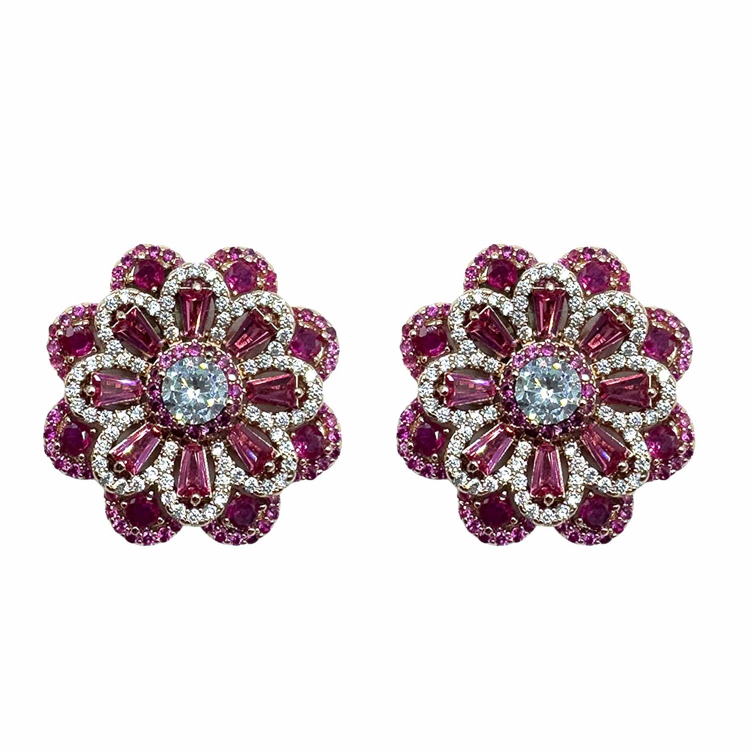Palestro Milano Orecchini Base Gold - Fucsia Silver Margherita di Pietre