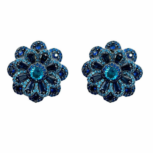 Palestro Milano Orecchini Base Dark - Blu Turquoise Margherita di Pietre