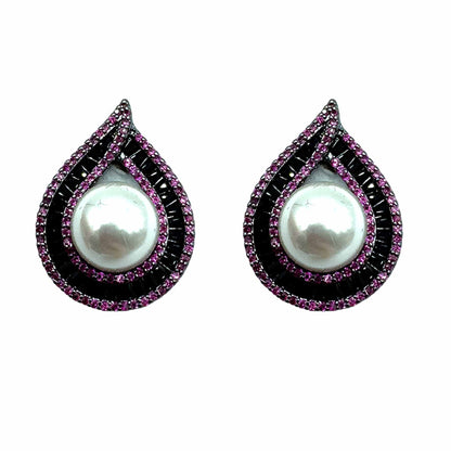 Palestro Milano Orecchini Dark - Black Fucsia Mini Goccia con Perla