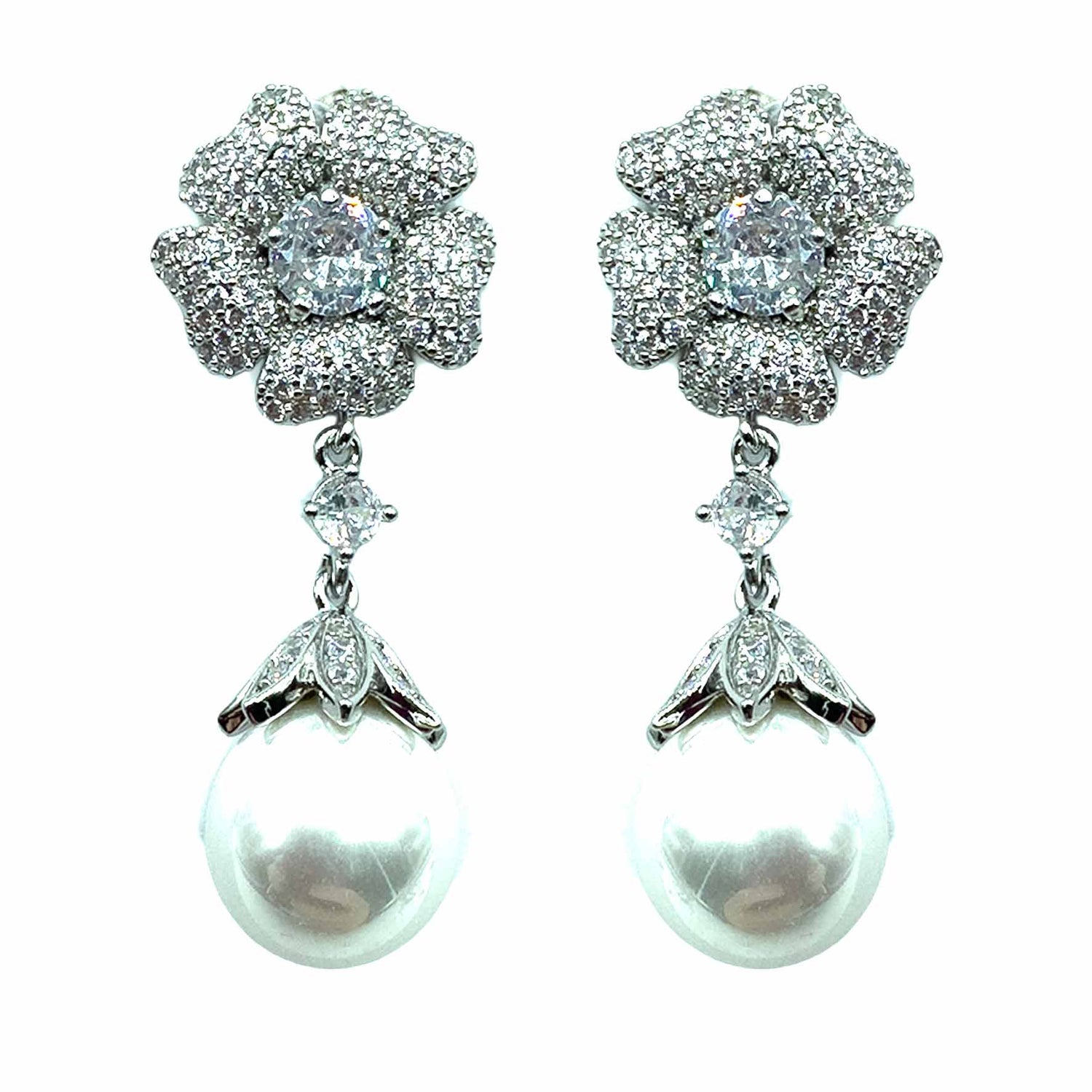 Palestro Milano Orecchini Total Silver Mini Fiore Pendente con Perla