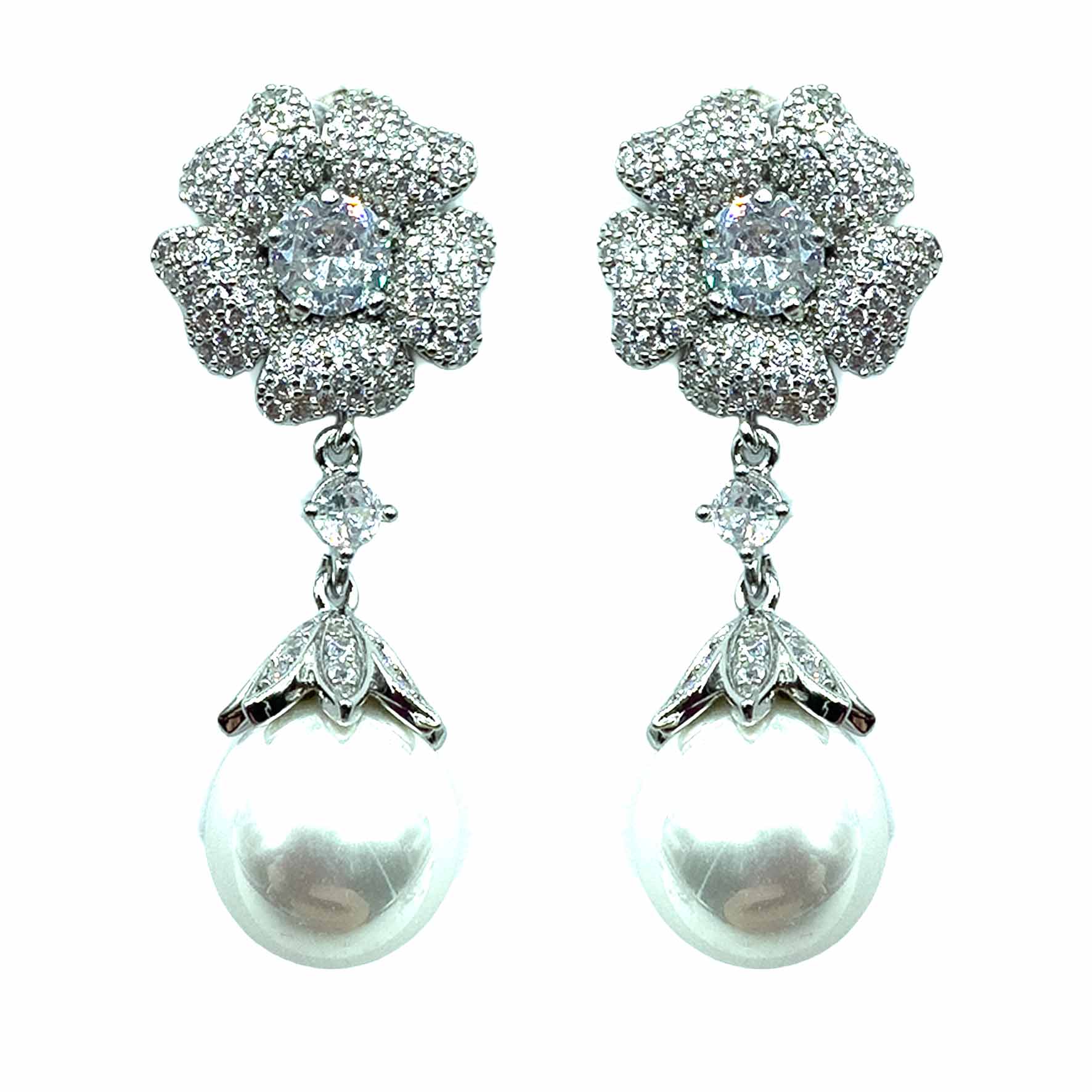 Palestro Milano Orecchini Total Silver Mini Fiore Pendente con Perla