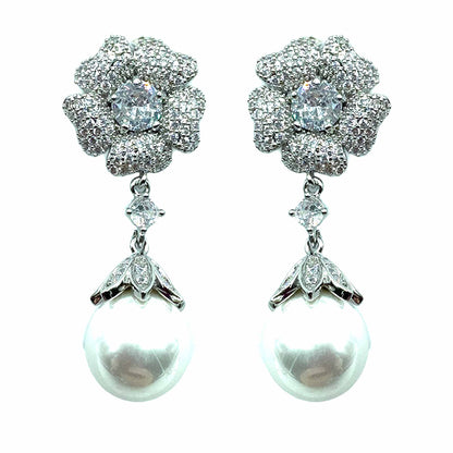 Palestro Milano Orecchini Total Silver Mini Fiore Pendente con Perla