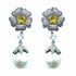 Palestro Milano Orecchini Silver - Giallo Pink Mini Fiore Pendente con Perla
