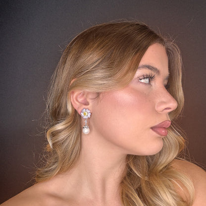 Palestro Milano Orecchini Mini Fiore Pendente con Perla
